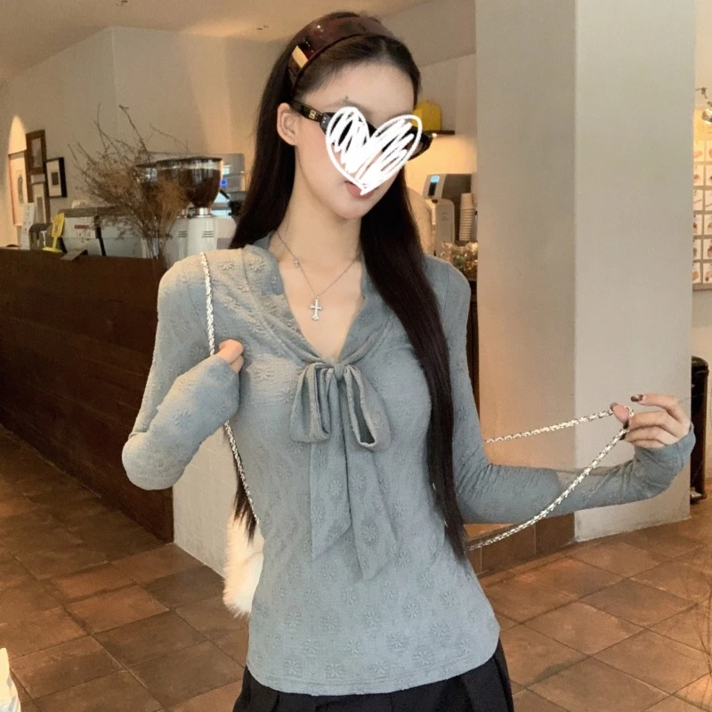 2025秋季新款韩系穿搭高级设计感长袖T恤修身显瘦纯欲百搭女上衣