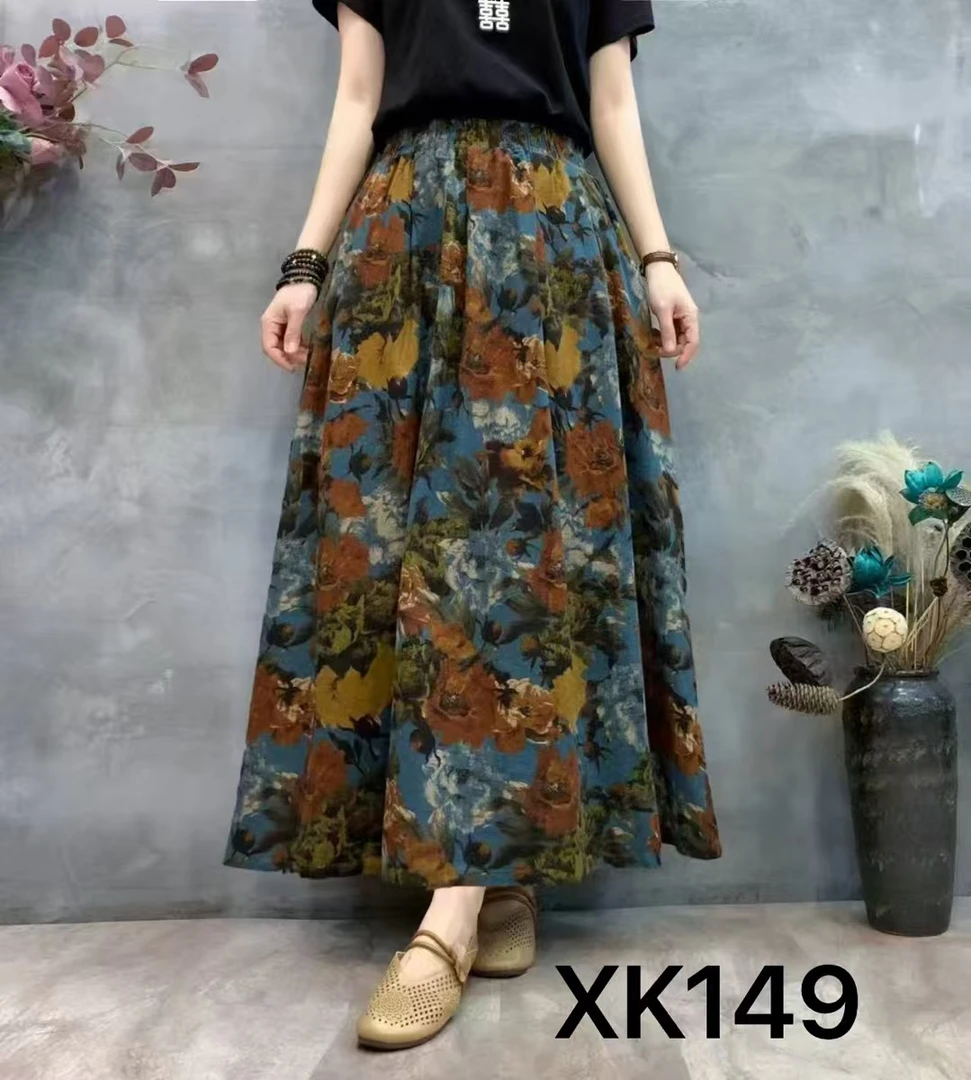 【妮妮】XK149款蓝色花棉棉半身裙（长83）