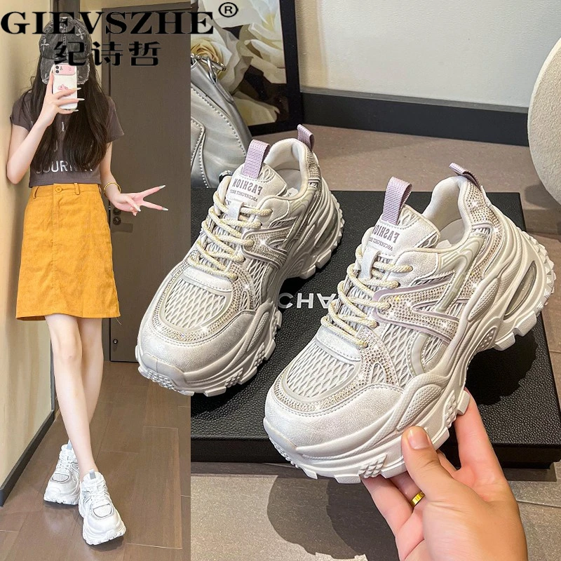 纪诗哲百搭厚底老爹鞋女小个子增高2025秋秋季厚底透气增高老爹