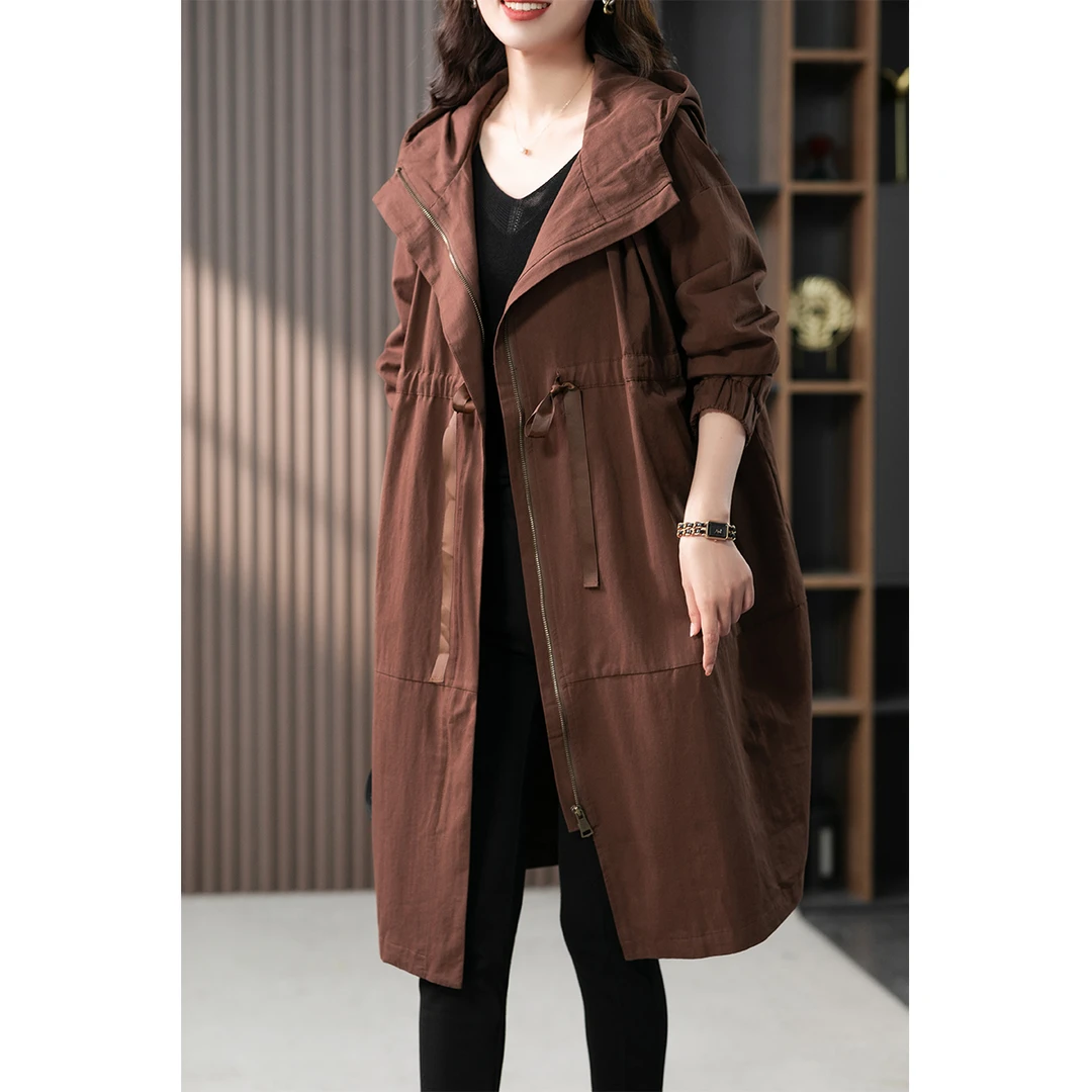 原形设计感休闲风衣女2025秋季抽绳收腰显瘦宽松连帽外套U87784