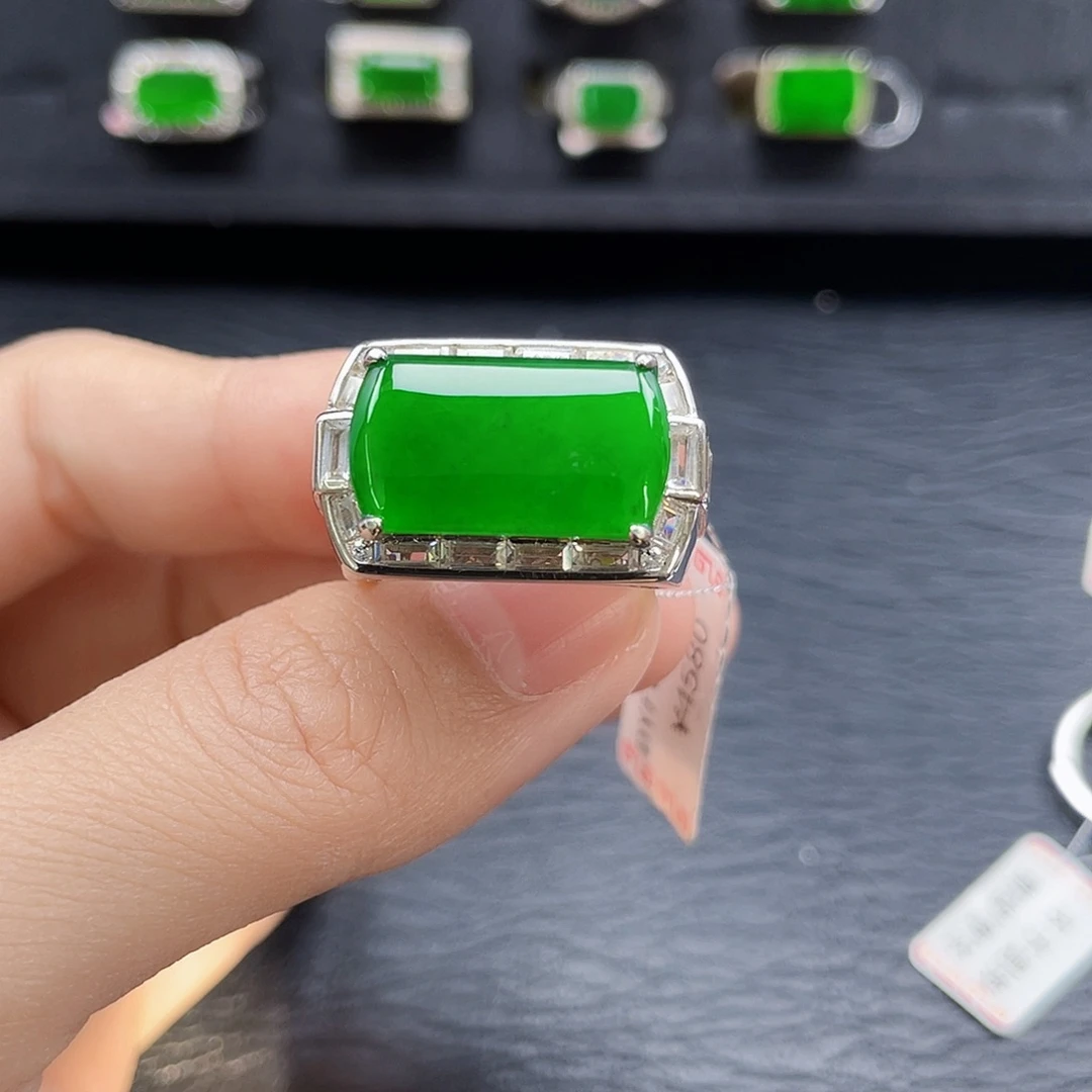 翡翠戒指银S925镶嵌天然a货翡翠2801