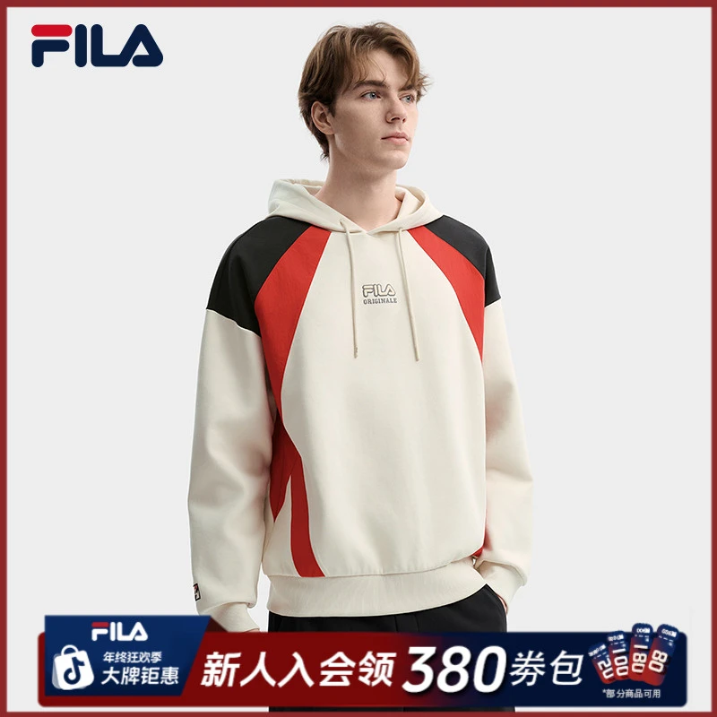 Fila/斐乐男子春季时尚复古宽松休闲运动连帽套头卫衣F11M619207F