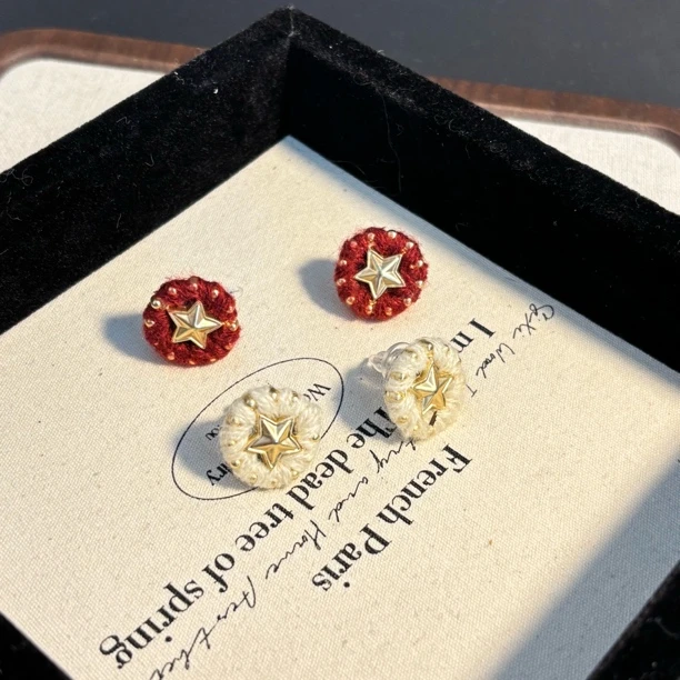 铜合金布艺耳饰 圆形星星耳环EH3763