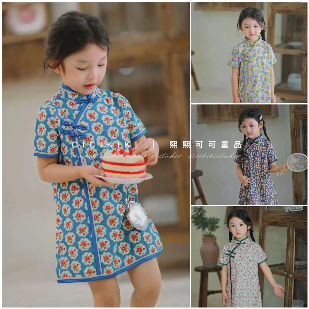 现货【蔓蔓笙箫】女童夏款碎花国风印花复古旗袍裙熙熙可可QP2327