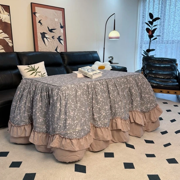 2025新款复古中式烤火被长方形可拆洗电炉罩茶几加厚脱胆烤火架罩