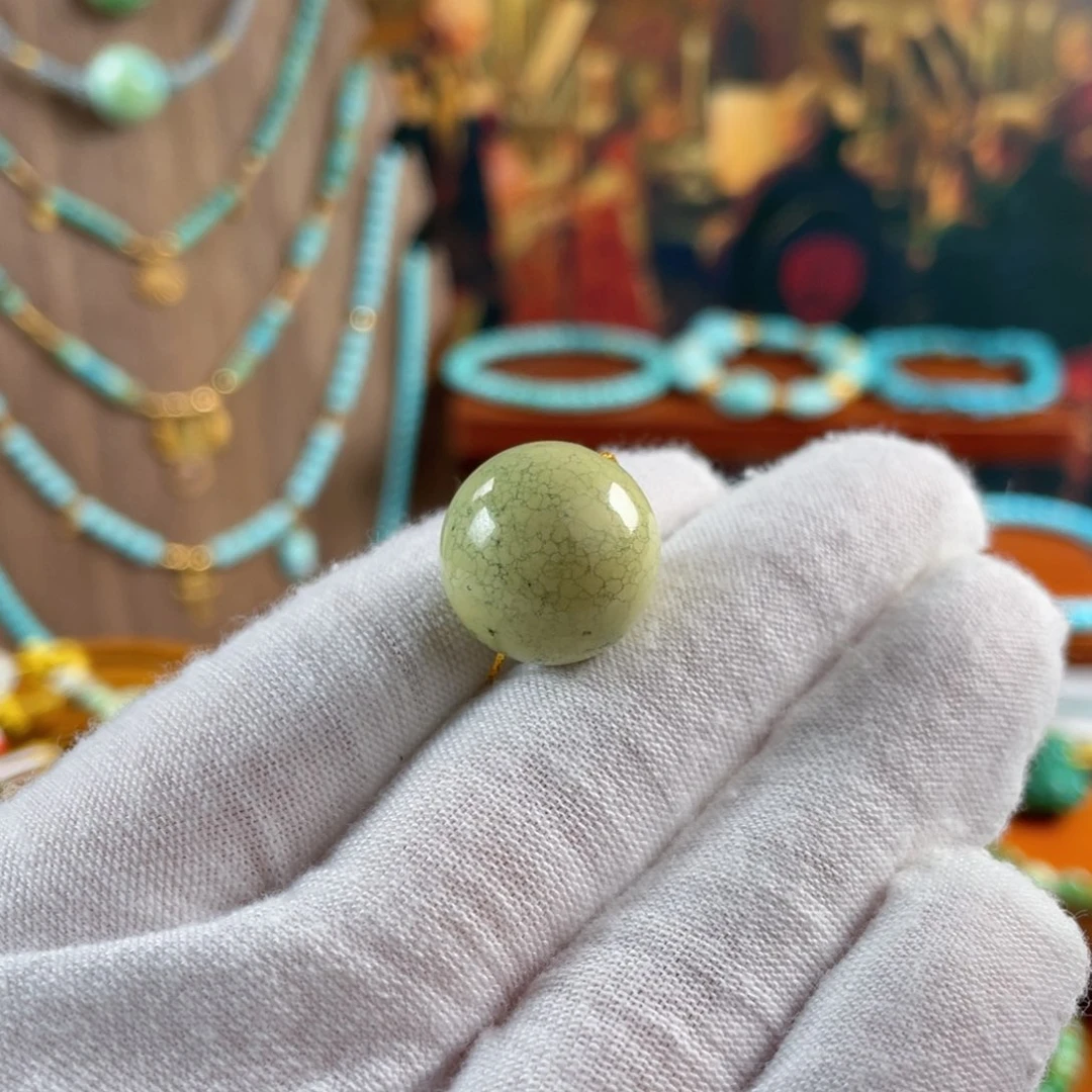 绿松石未镶嵌珠宝半成品高瓷菜籽网花圆珠卡16