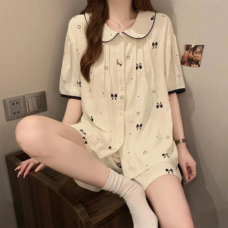 GPSUNLU公主风睡衣女夏季薄款短袖云朵棉娃娃领带胸垫大码家居服