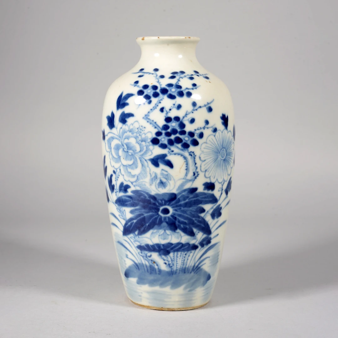 【010011092】清代青花花卉诗文瓶