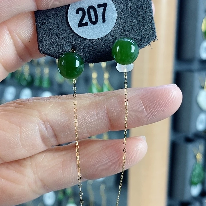 和田玉耳饰18K金镶嵌