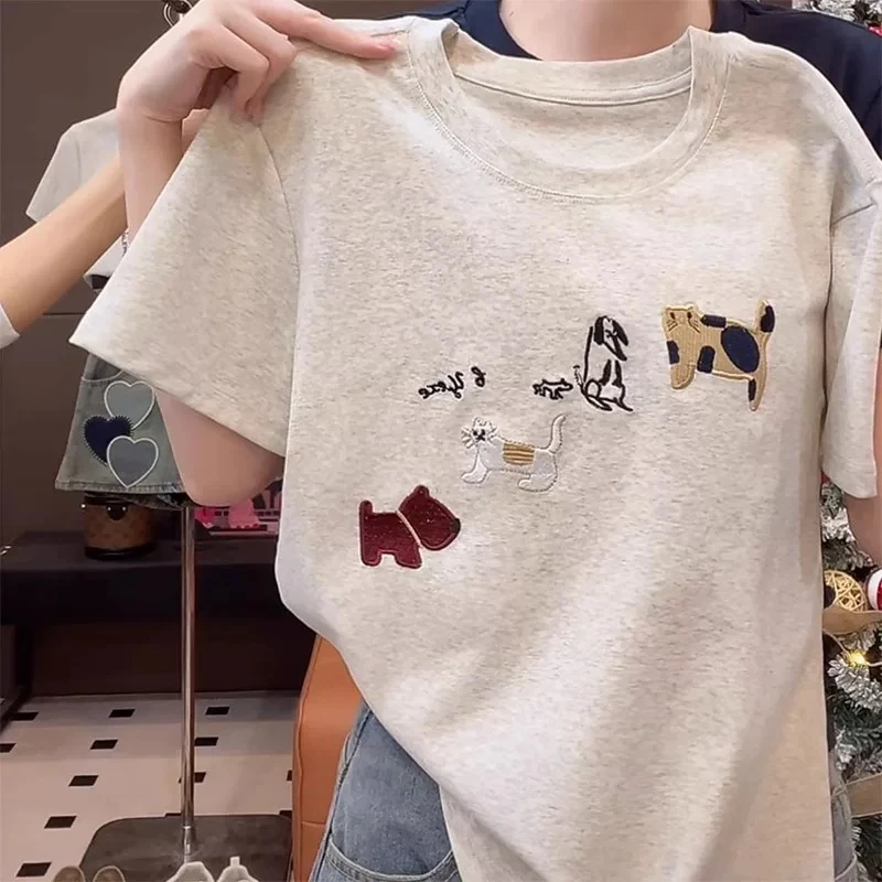 奥特莱斯~专柜商城剪标清仓夏季短袖t恤女装纯棉2025印花新款上衣
