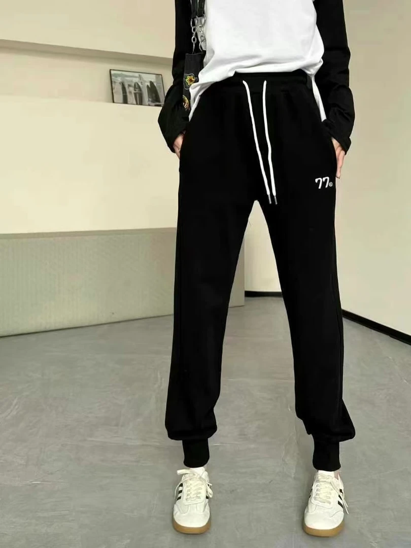 2373女士卫裤束脚休闲裤子女春秋松紧高腰显瘦长裤宽松运动哈伦裤