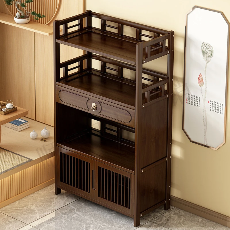 茶水柜茶叶置物架茶桌边柜茶水架实木置物架茶叶收纳柜客厅茶叶架