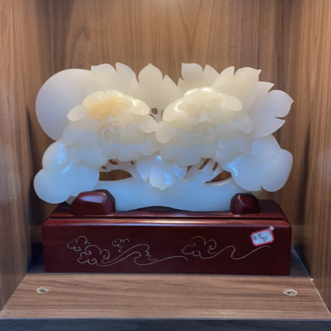 吉祥如意富贵牡丹花手工雕刻摆件客厅办公室书房玄关摆设