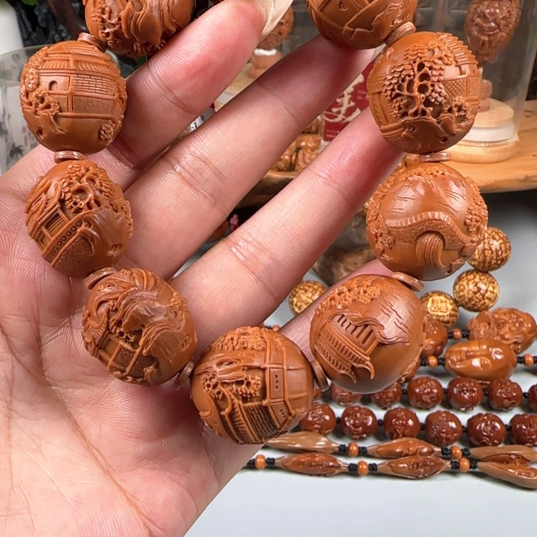 手串/手链橄榄核宽2.2鸡血红水晶核苏州园林手持手串