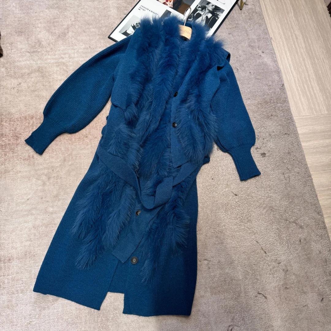原创设计师款狐狸毛马夹外套二件套皮草外套225630