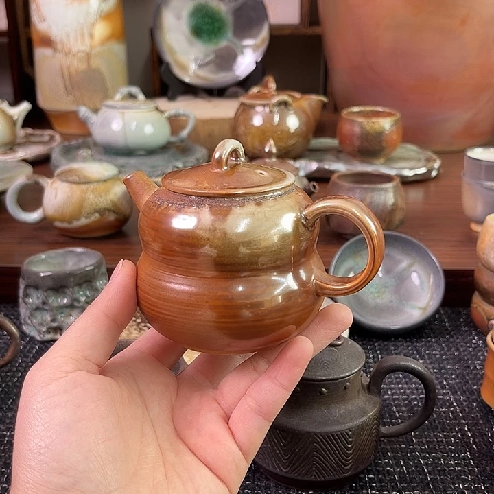 柴烧中白泥葫芦壶