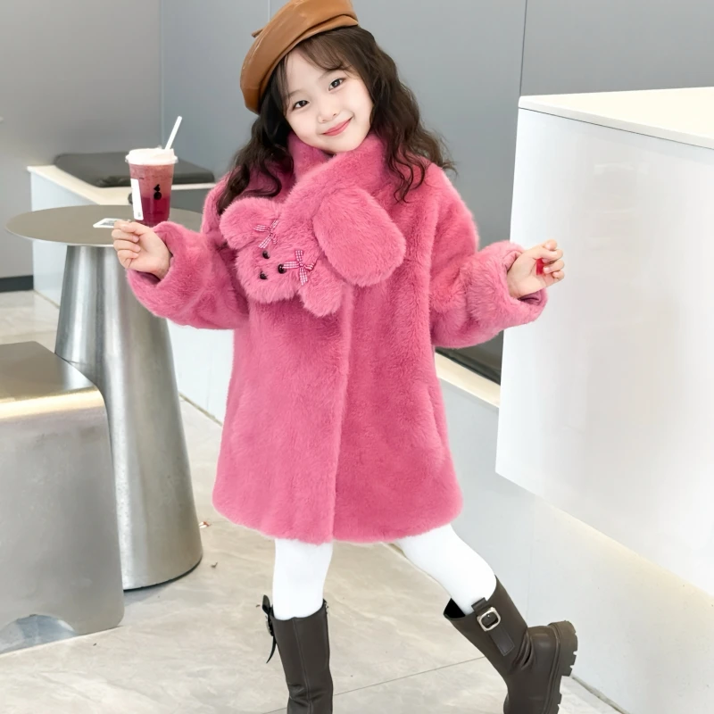 儿童冬季外套皮草皮毛一体大衣女童长款毛毛外套男童保暖洋气冬装