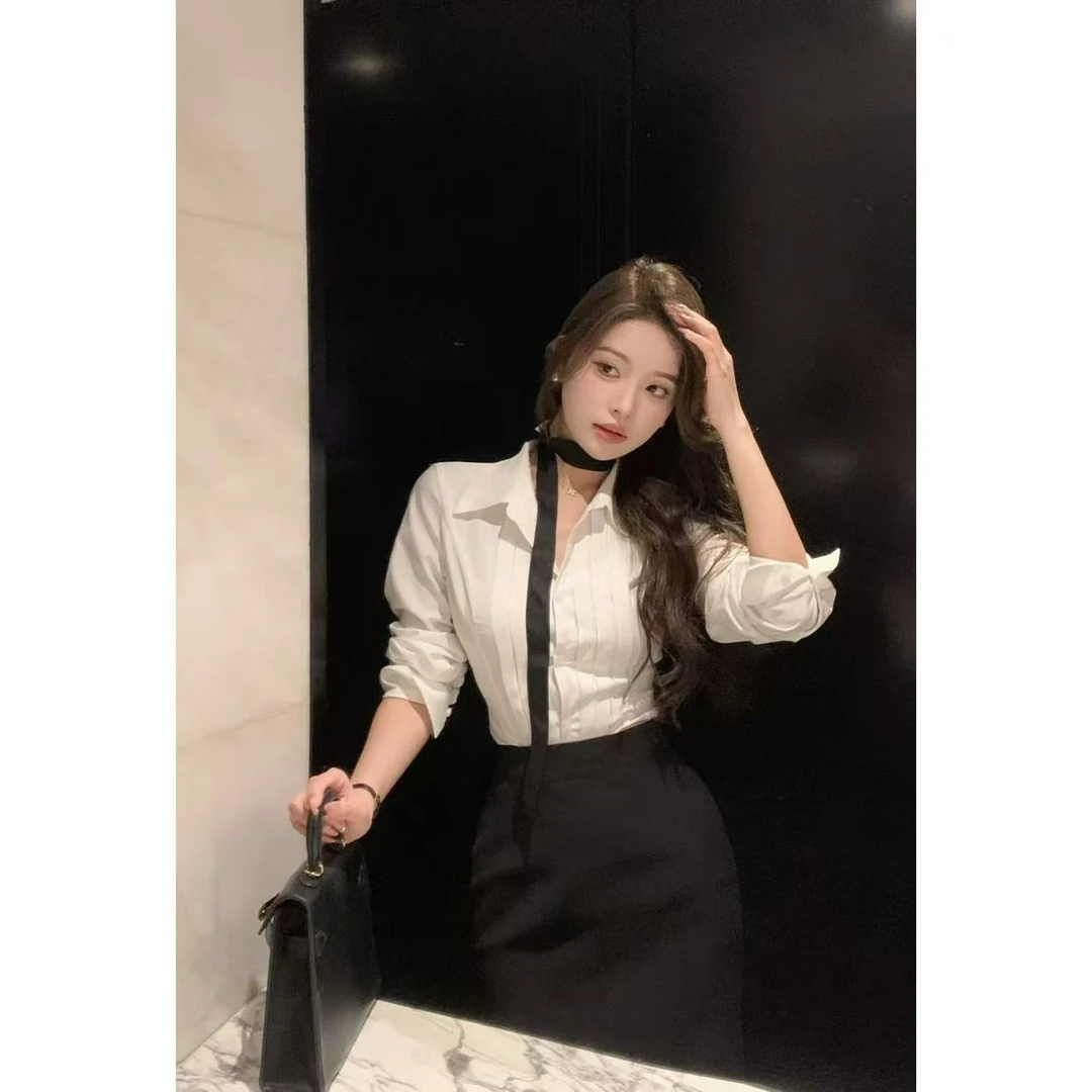 SZA【初见时序】春季新款高级感飘带褶皱设计感气质长袖衬衫A-1590