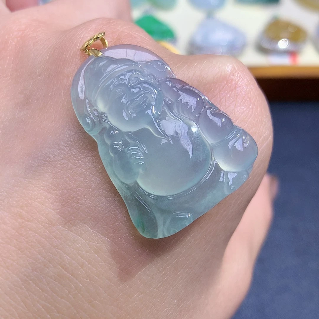 翡翠颈饰18K金镶嵌财神