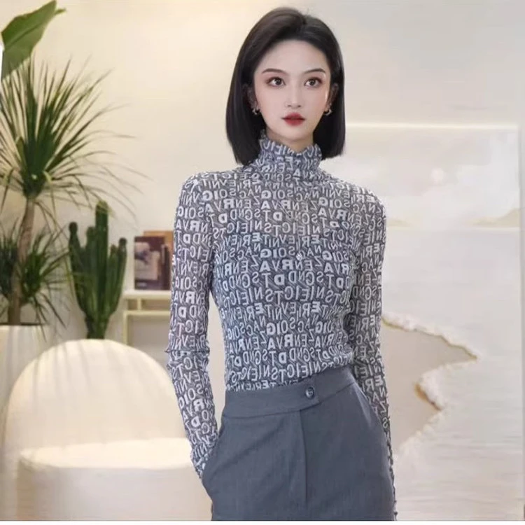 GIRDEAR/哥弟德绒面料长袖时尚百搭1300237气质上衣洋气打底内搭