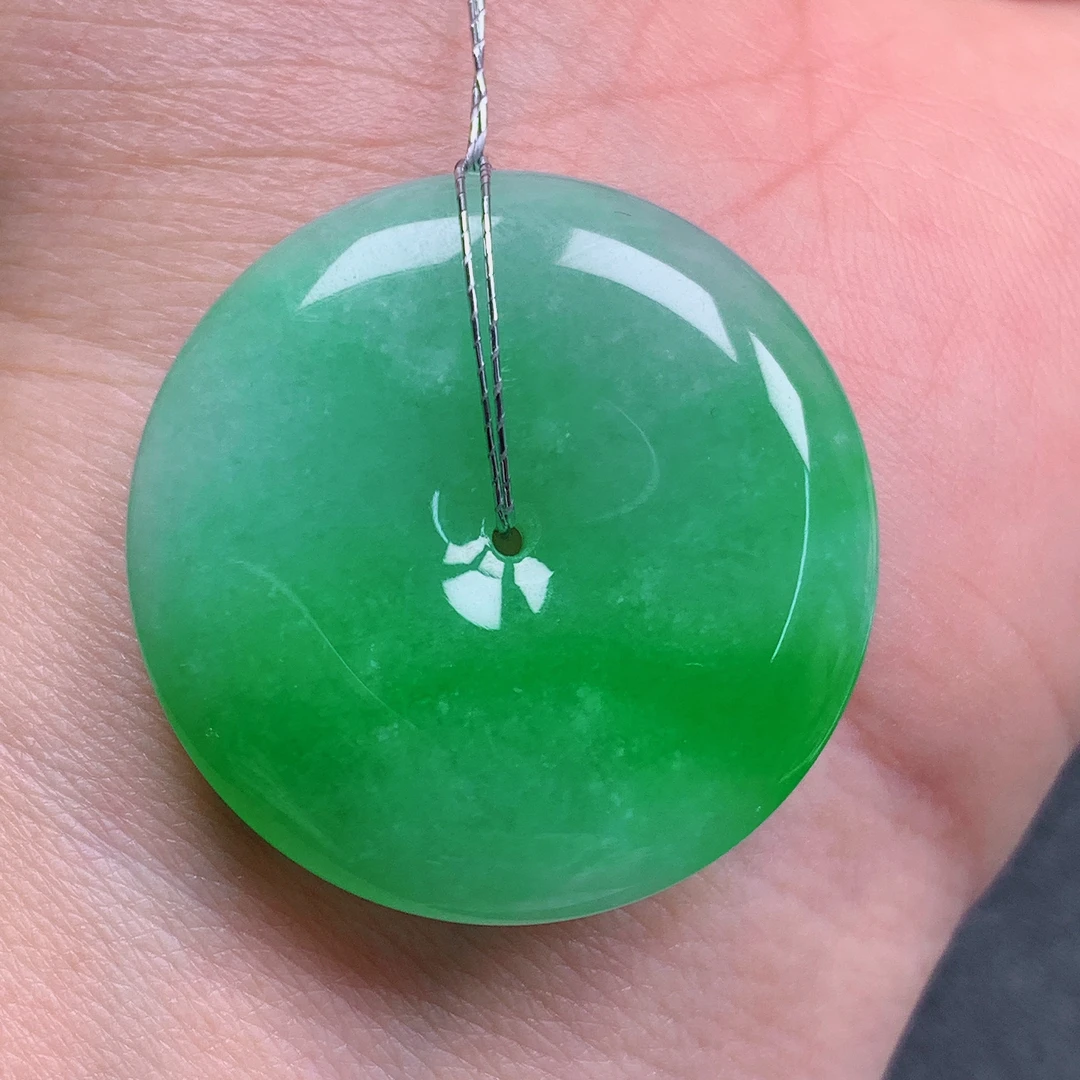 天然缅甸翡翠A货冰飘花平安扣气质精美尺寸30+5.8  370