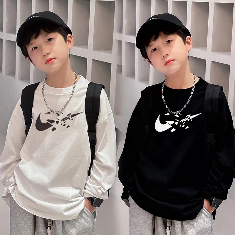 儿童纯棉男童青少年男孩长袖t恤秋冬款中大童童装宽松打底上衣