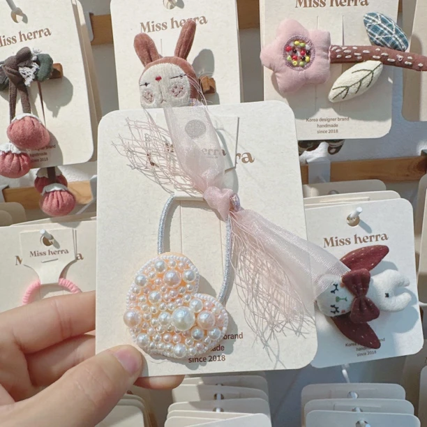 c0462-H粉珍珠爱心发绳【满15包邮发货】可爱仙女儿童发饰