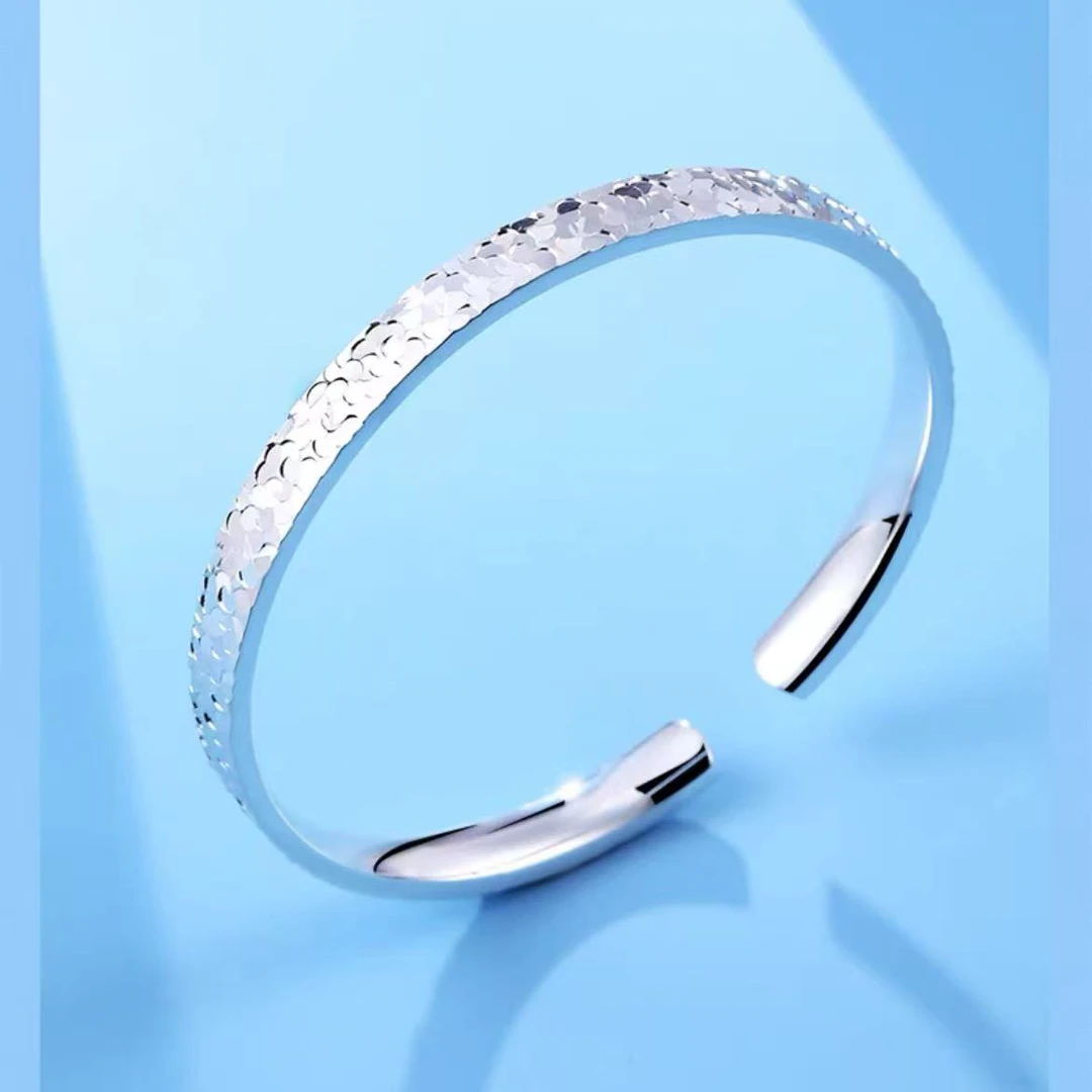 足银手镯 A27足银999.9实心碎冰冰银手镯女可调节轻奢节日礼物
