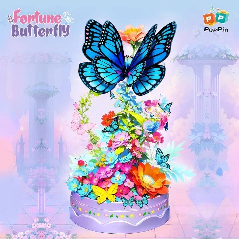 梦幻蝴蝶积木音乐八音盒益智拼装积木女生礼物首选