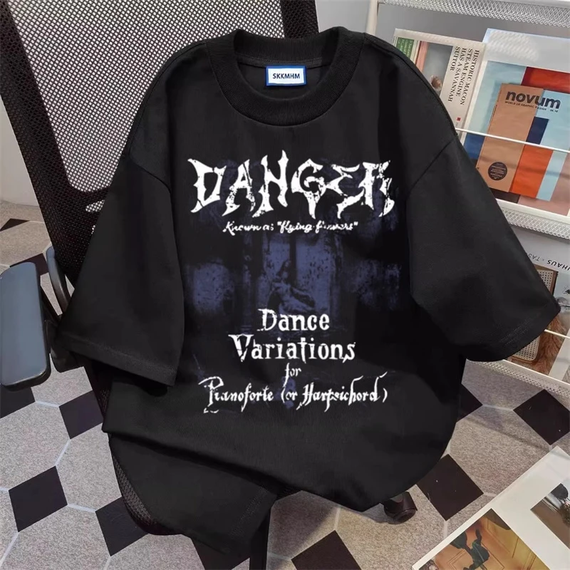 美式设计感手绘涂鸦复古纯棉短袖T恤男女春夏季新款潮牌古着上衣