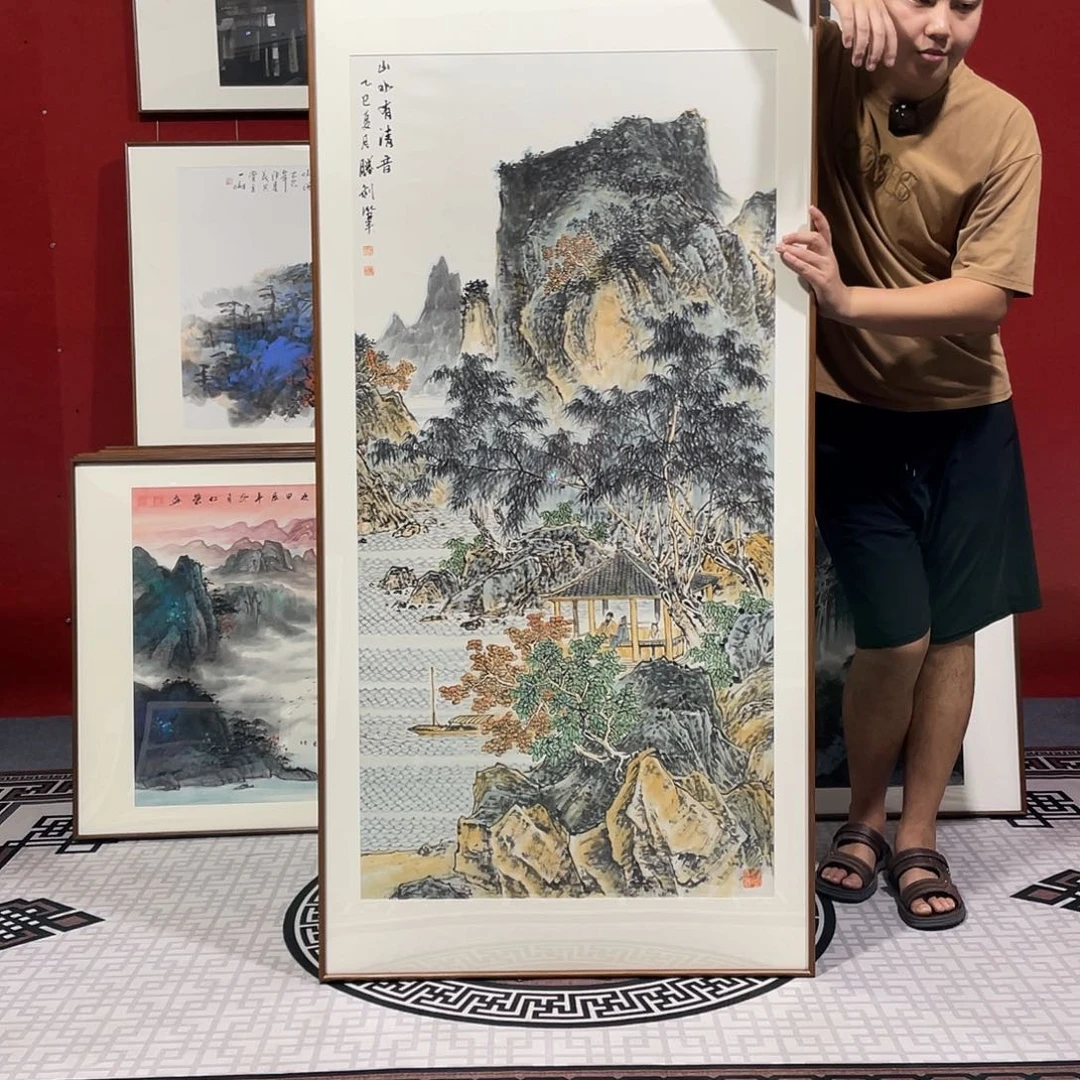 国画手绘作品带框