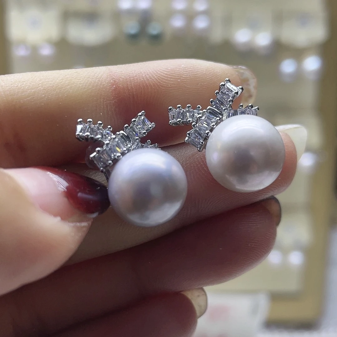 淡水珍珠耳饰银S925镶嵌