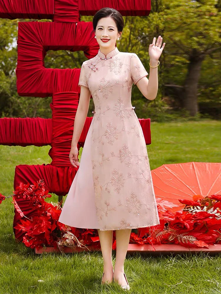 【香映雪】高端改良旗袍刺绣夏季新中式年轻气质显瘦优雅A摆