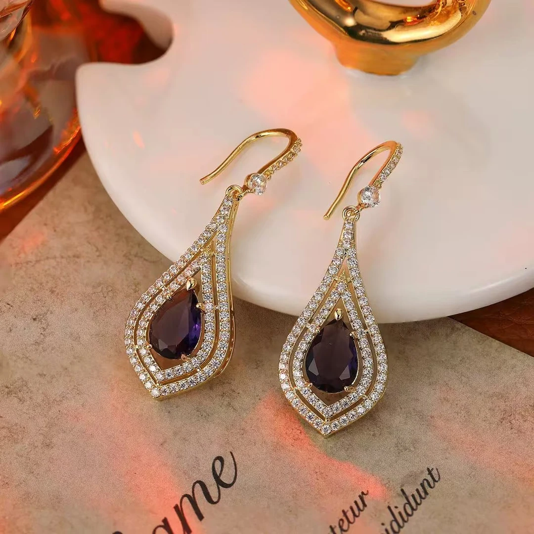 铜合金合成锆石耳饰 41A优雅气质轻奢法式耳坠女士式百搭小众耳环