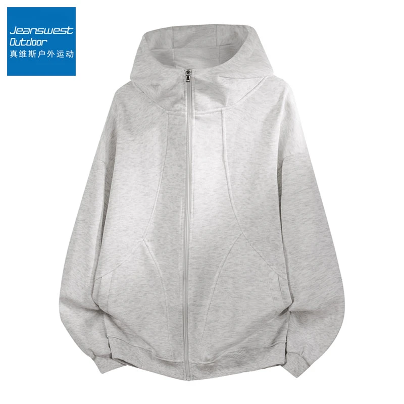真维斯户外运动秋季男士连帽解构风卫衣纯色简约百搭休闲宽松外套
