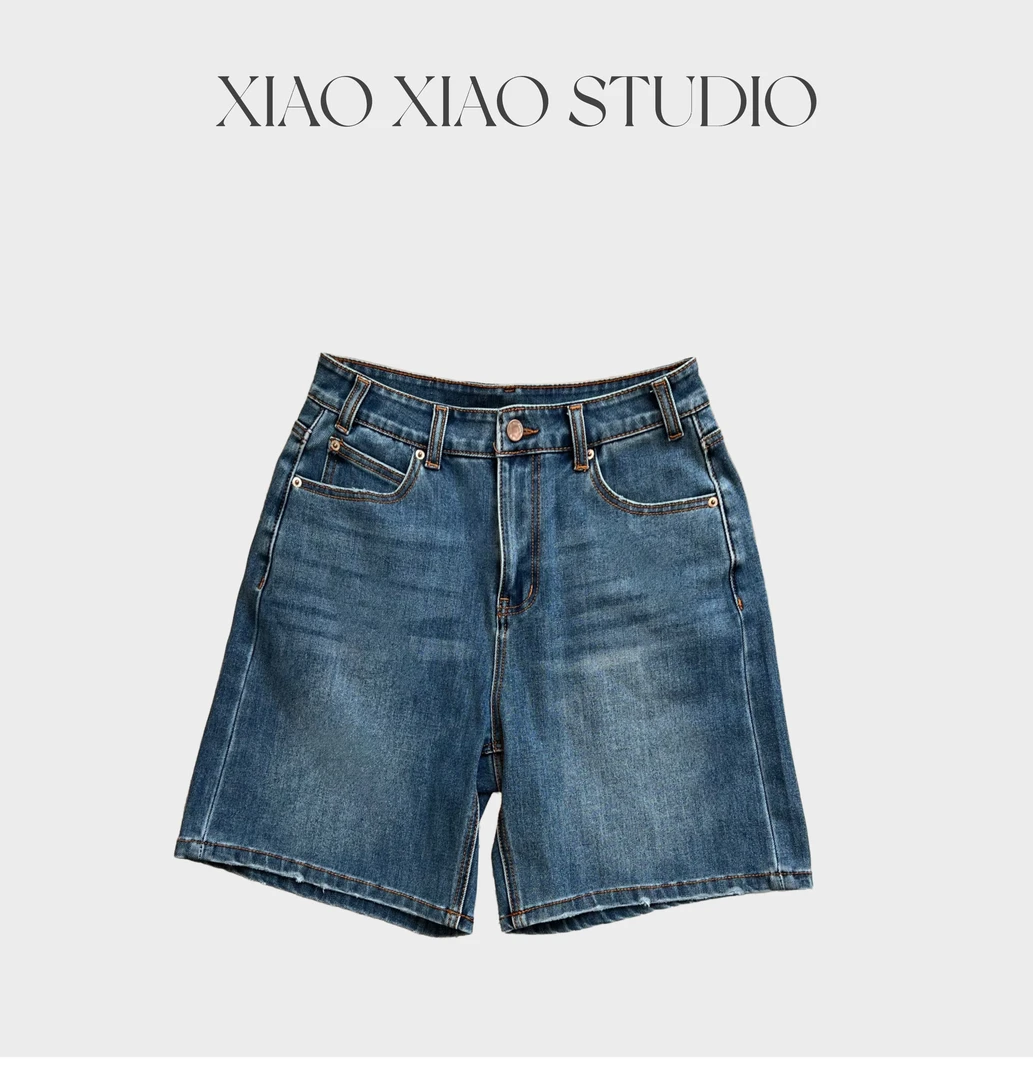 潇潇studio-私服分享  夏季薄款直筒显瘦复古牛仔五分裤