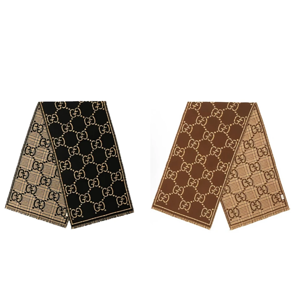 GUCCI古驰 经典双G格纹 羊毛绒线围巾 男女同款660025-4G386-1079
