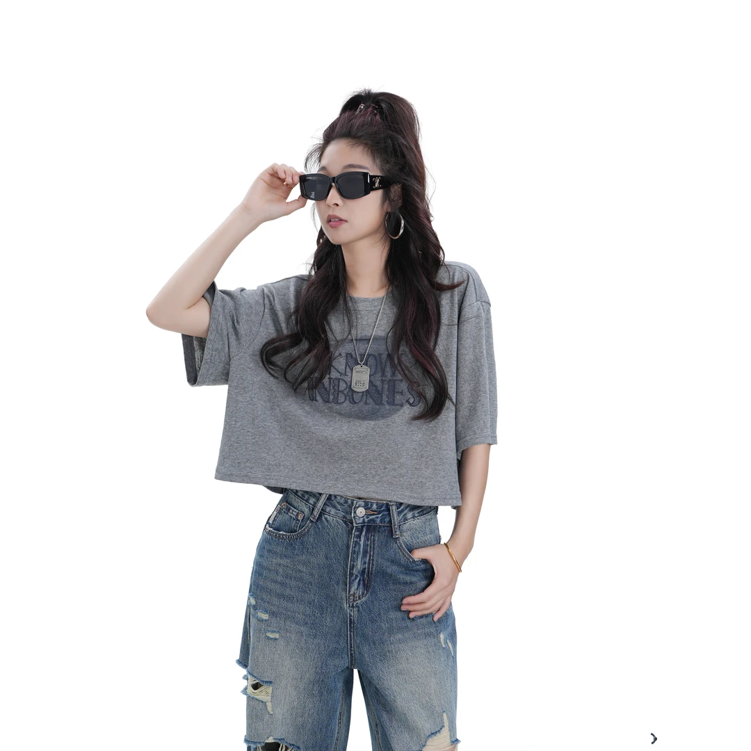 B88245-【N5专享】夏季薄款宽松纯色休闲短袖T恤上衣