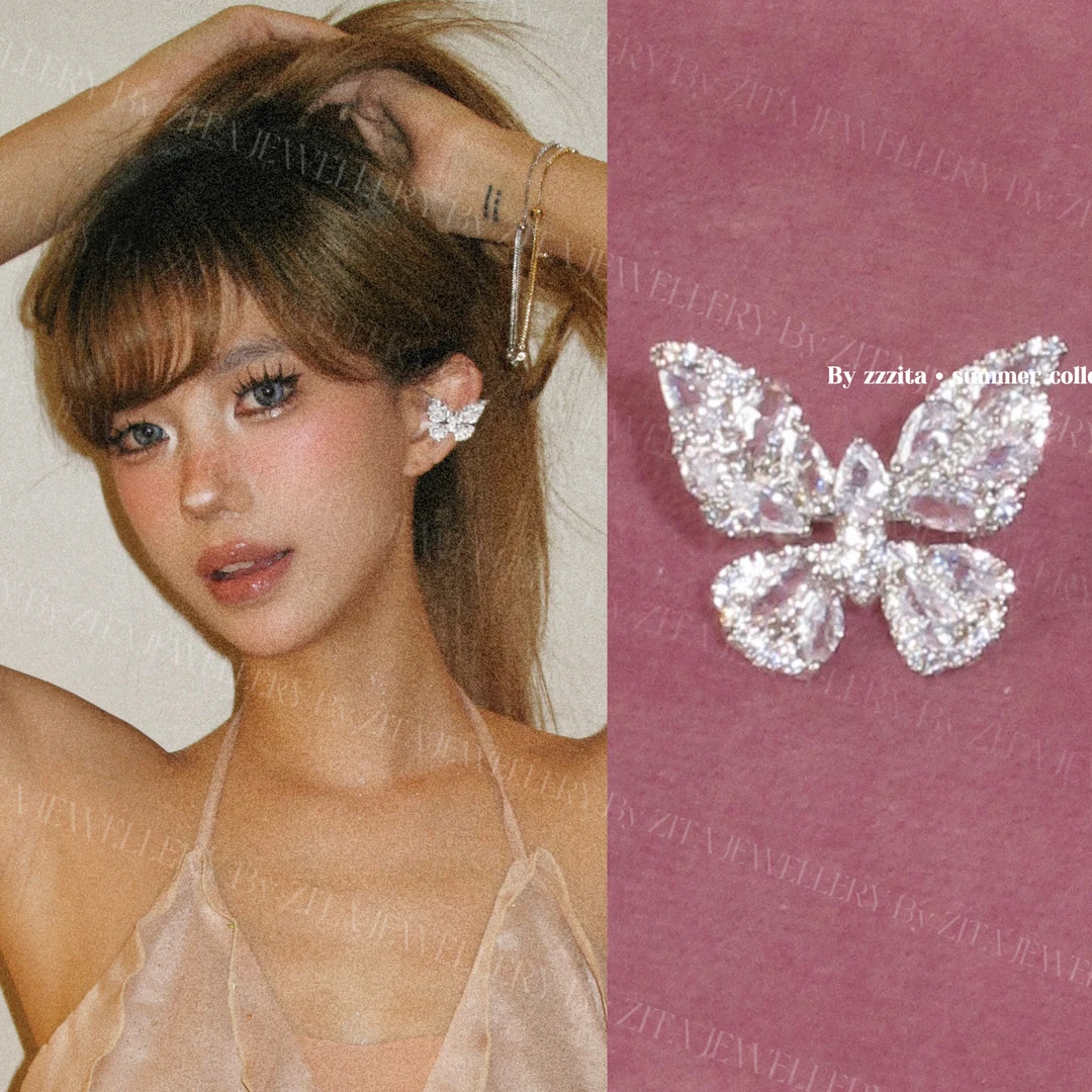 合金莫桑石耳饰 ZZZITA 蝴蝶耳语·Grace Shimmer～无耳洞闪钻蝴