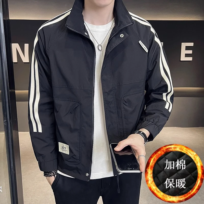美式休闲立领夹克男加棉加厚2025春秋冬帅气百搭工装外套男上衣潮