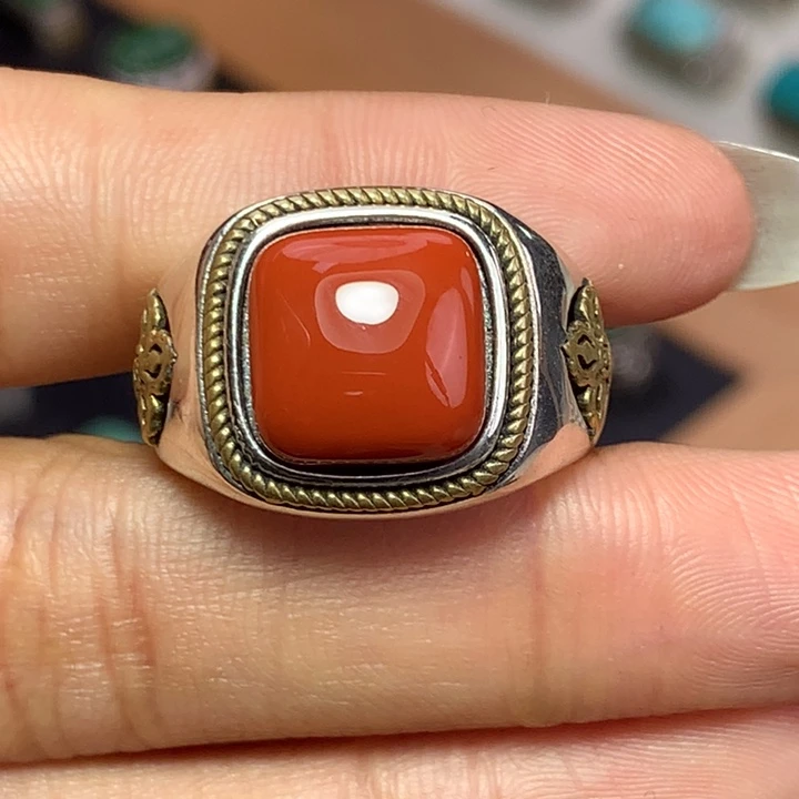 关***子南红玛瑙银S925镶嵌戒指