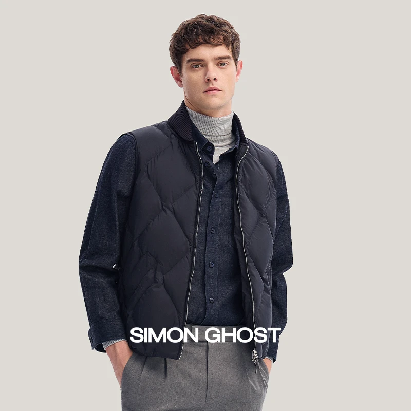 【90%绒子含量】意大利男士白鹅绒羽绒马甲冬季保暖背心外套人字纹