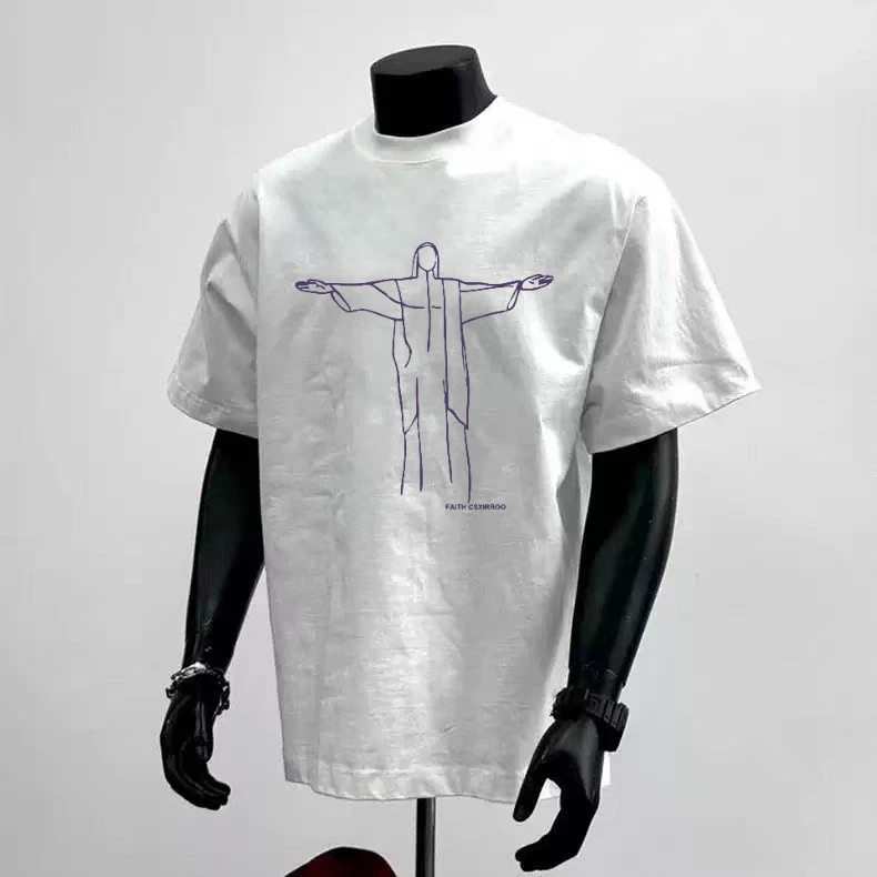 2025张开双手透气纯棉短袖T恤新款百搭重磅美式复古宽松纯棉短袖