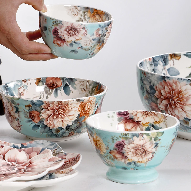 创意复古陶瓷餐具米饭碗吃饭碗家用个性面碗高颜值大汤碗菜盘子