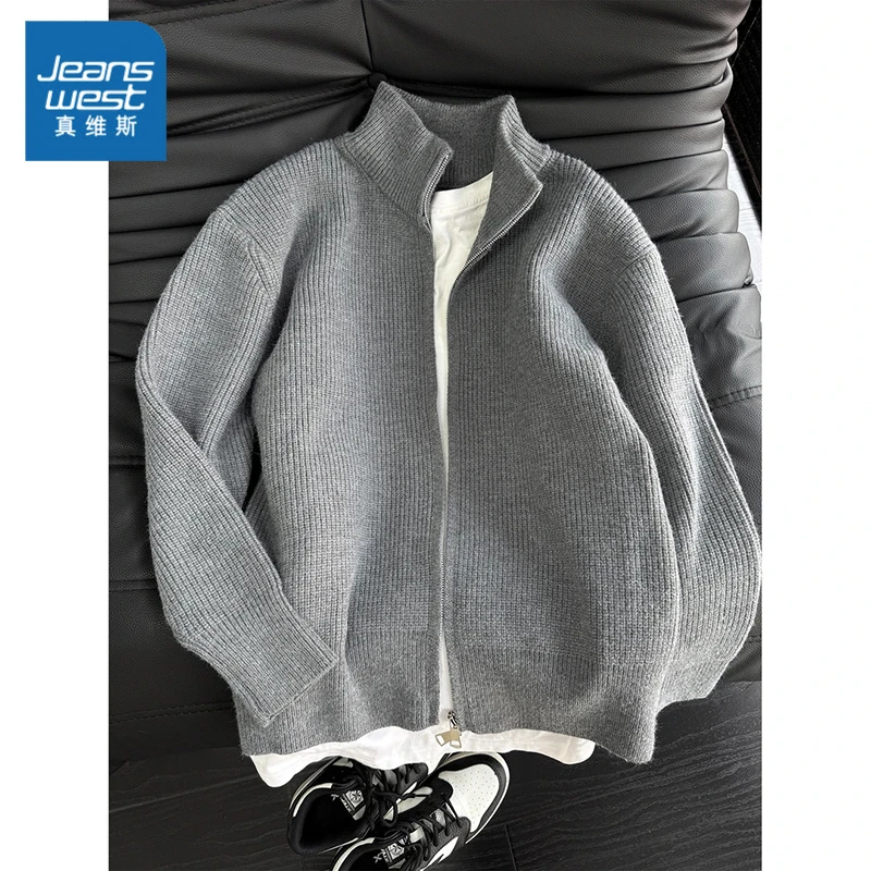 真维斯深灰色开衫毛衣男款秋季叠穿内搭打底衫外套cleanfit针织衫