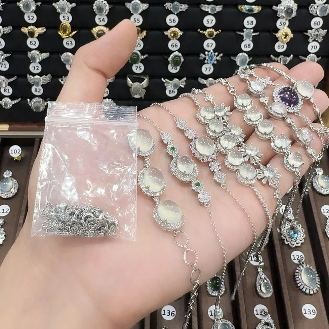 蛇纹石玉手链银S925镶嵌叉**包