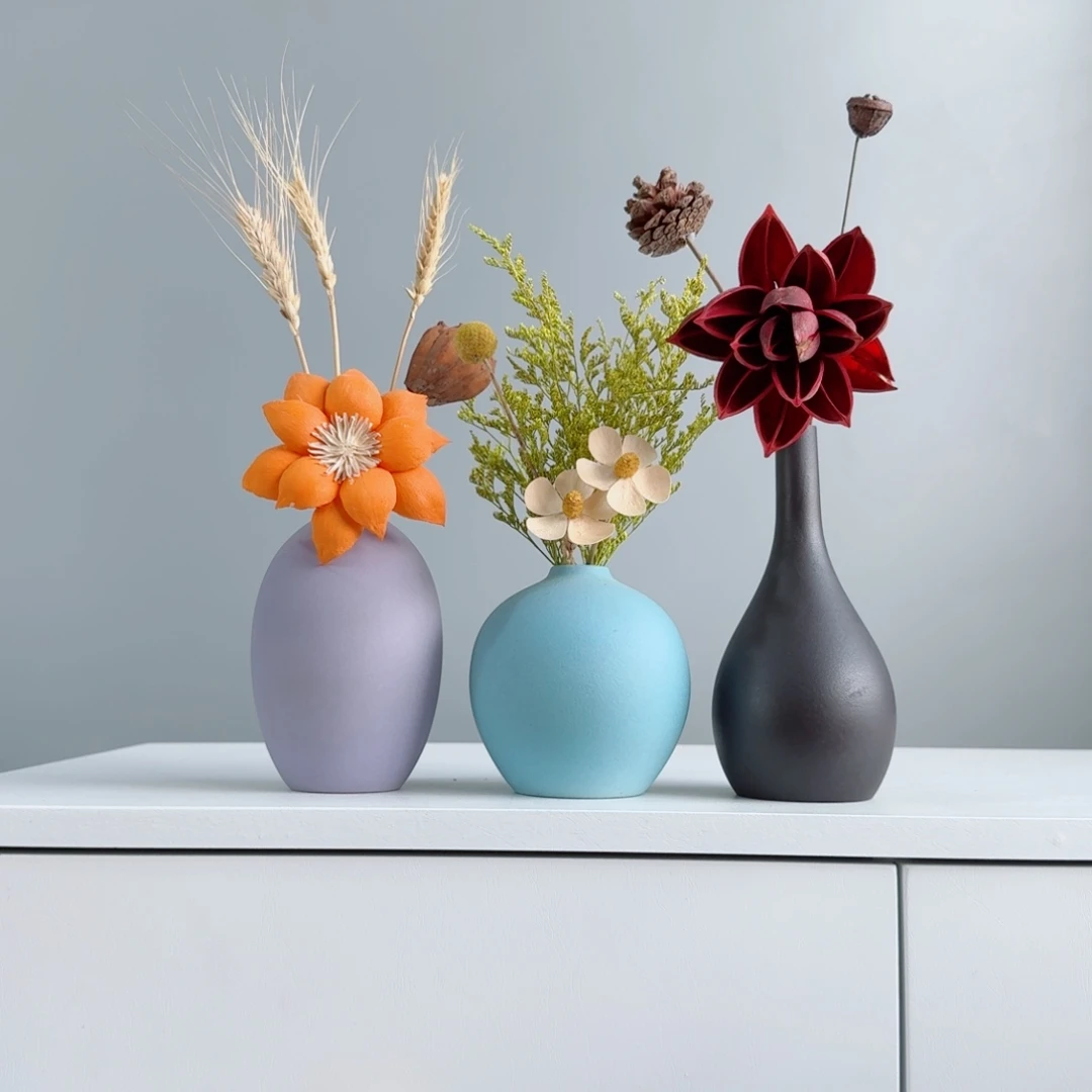 瓷片陶瓷小花瓶含花总20-30cm