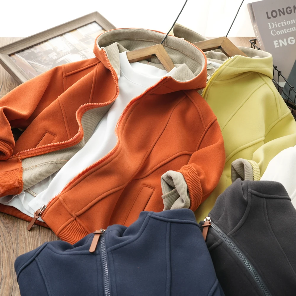 简约秋冬款薄绒连帽防风外套中大童百搭拉链衫男童保暖85812