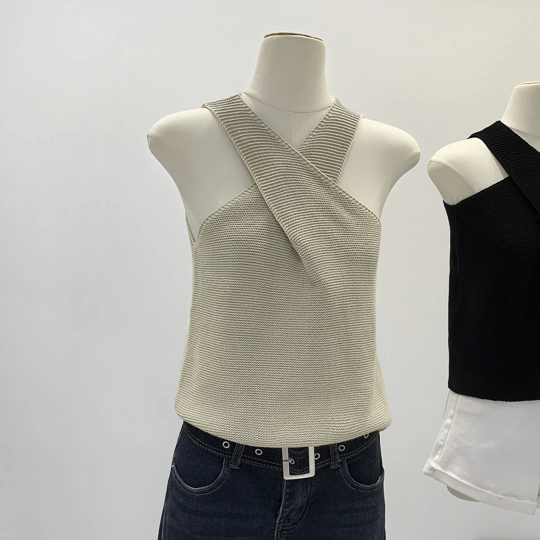 设计感交叉无袖针织背心女夏季2025新款修身内搭辣妹chic外穿上衣