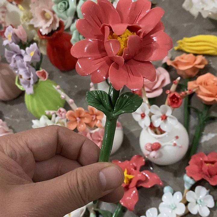 瓷片纯手工陶瓷花摆件瑕